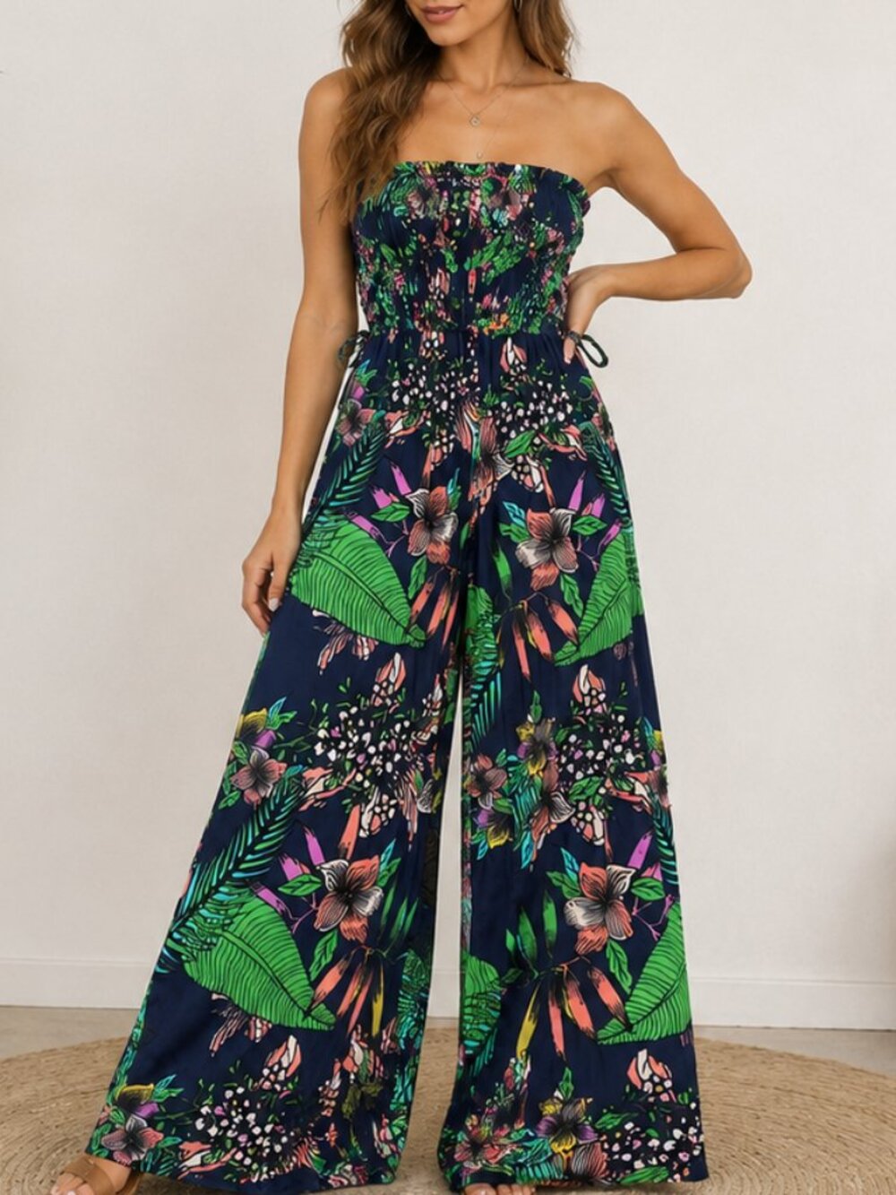 Beach Break Tropical Jumpsuit Women’s XS | Stretchy Resortwear Wide Leg Romper